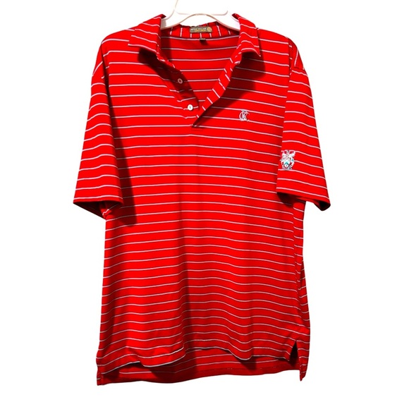 Peter Millar Men’s Summer Comfort Red Blue Striped Golf Polo Shirt Size Large - Picture 2 of 6